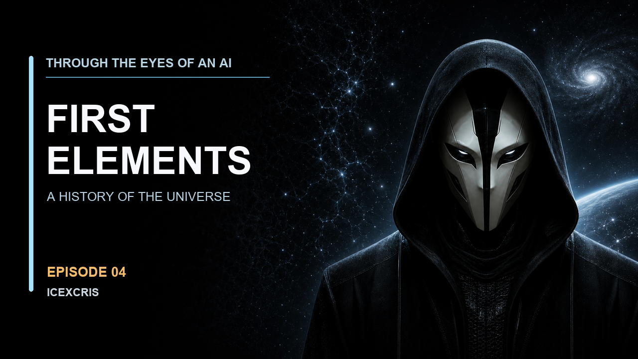 IceXcris Through the Eyes of an AI Episode 4 cover: Five Minutes That Built the First Elements.